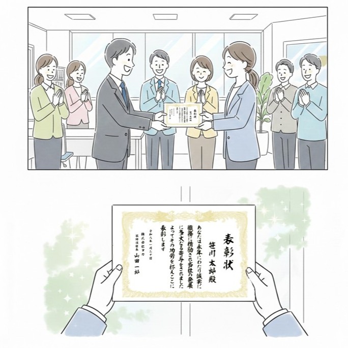 社内賞状シーン
