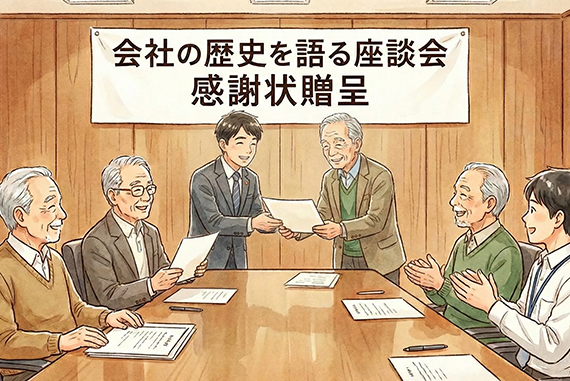 ササガワ131年の軌跡 OB社員を招いて歴史を知る座談会の実施 そして、感謝状を贈った
